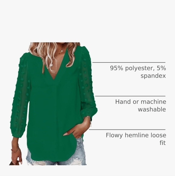 Green V-Neck Women's Top, EUC - Picture 2 of 2